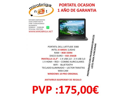 PORTATIL REACONDICIONADO - DELL LATITUDE 3380 I3 6ª-8-SSD 256 - 13.3"